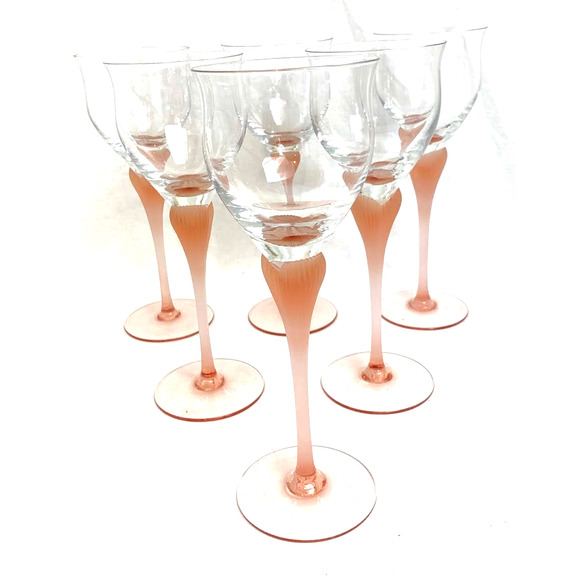 Mikasa 10 Oz Sea Mist Coral Pink Frosted Stem Wine Glass Crystal 9.25" - Picture 6 of 6